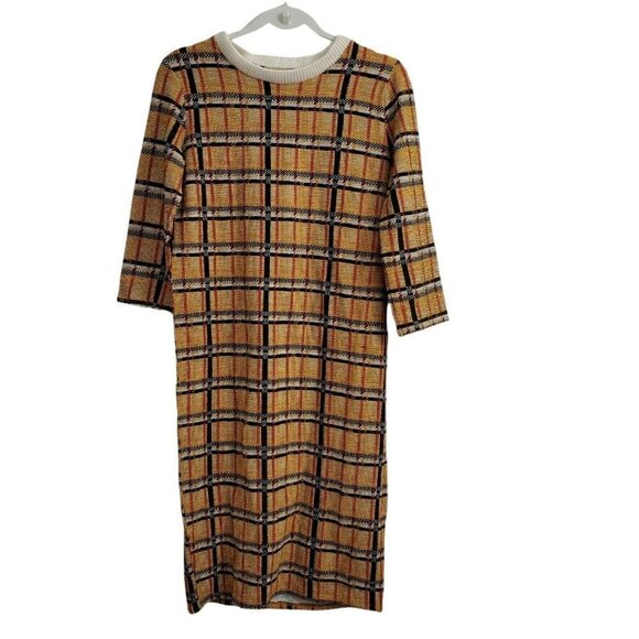 Zara Midi Dress Small Yellow Plaid Harvest 3/4 Sleeves Bloggers‎ Favorite Boho - Picture 1 of 11